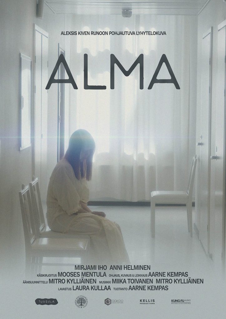Alma -lyhytelokuvan posteri, jossa nainen istuu sairaalan käytävällä.